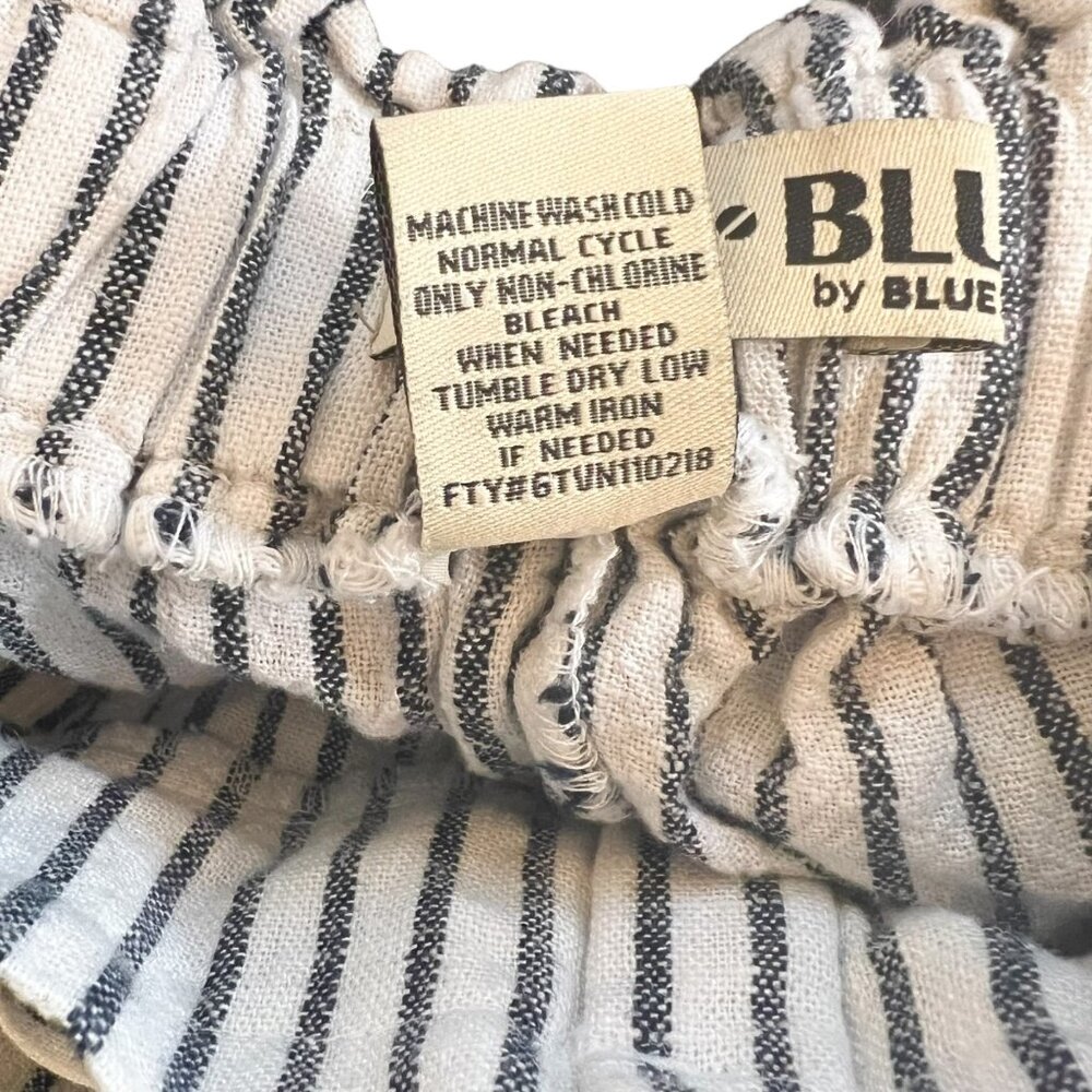 ANTI BLUE Pants S Linen Blend Striped Cropped Blue White Pullon Size Small - Picture 8 of 8